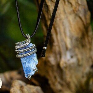 Artisan Blue Crystal Necklace with Silver Accents